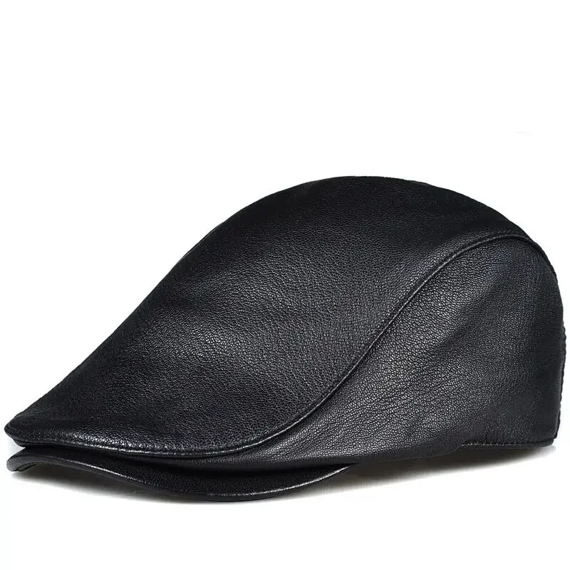 Men\'s Top Layer Sheepskin Leather Hat Winter Berets Male Warm Ear Protection Cap 100% Genuine Leather Dad Hat Wholesale Leisure