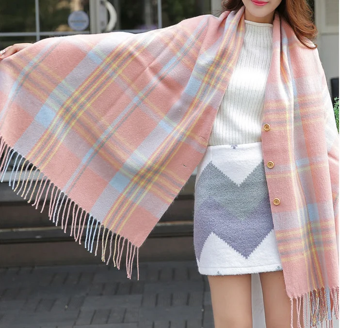 Cloak  Shawl Imitation Cashmere  Poncho Cape Spring Autumn Knitted Shawl with Button Scarf  Multifunctional Women Capes Khaki