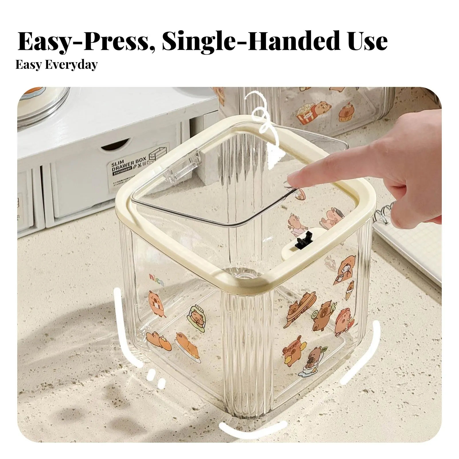 

Clear Cylindrical Container with Lid Space-Saving Design Mini Trash Can Transparent Construction Odor Control for Homeowners