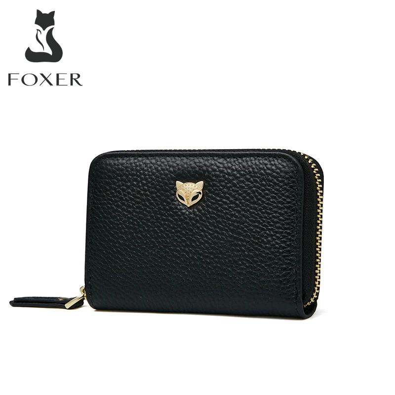 FOXER New Fashion Women's Luxury Leather Coin Purse Chic Mother's Small Coin Purse Short Solid Color Multi-Card Position Clutch