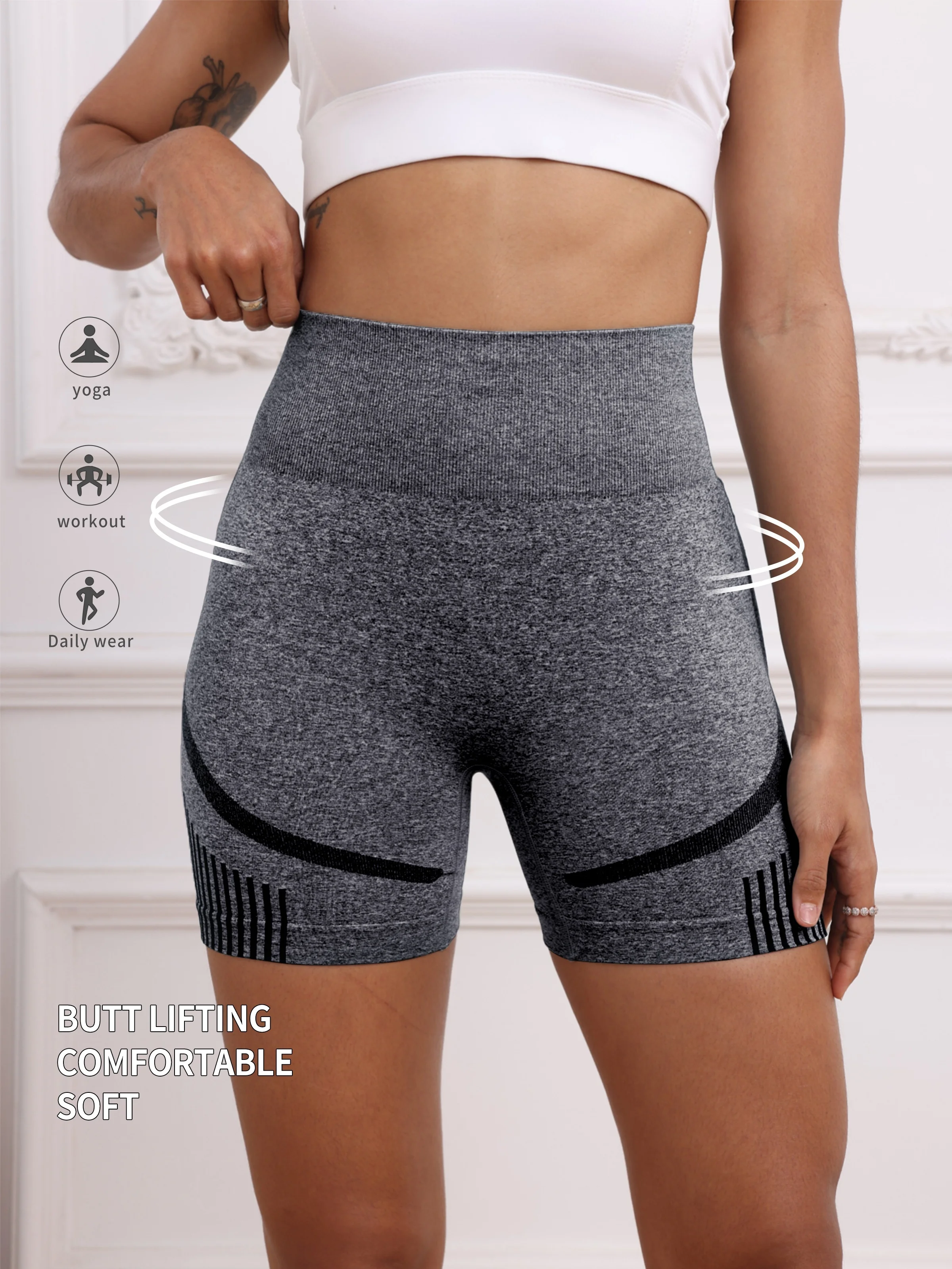 Pantaloncini sportivi da donna per il sollevamento del sedere a vita alta, elastici per il controllo della pancia, pantaloncini da yoga, pantaloni corti da ciclismo traspiranti ad asciugatura rapida