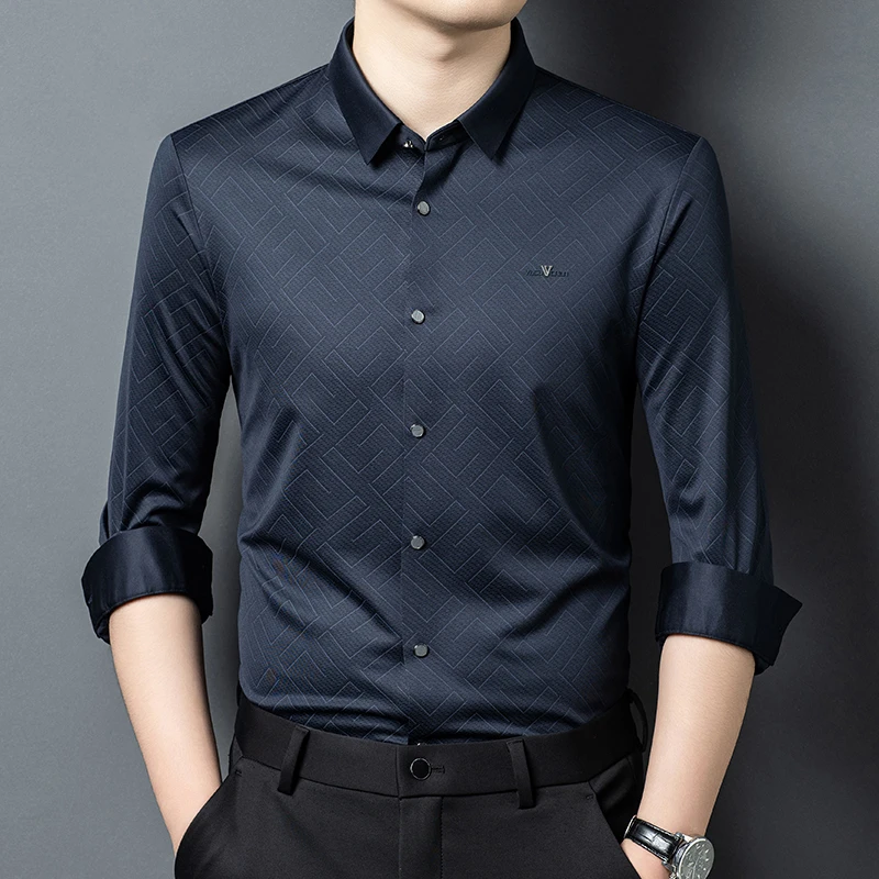 Smart Casual Premium Shirts For Men Long Sleeve Amazing Silky Autumn Quality Soft Comfortable Elastic Seamless Camisas De Hombre