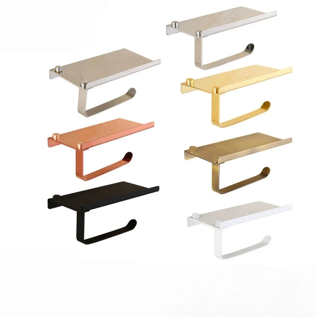 

Nickel Bathroom Paper holder SUS304 Paper roll holder Rose Gold Tissue holder Black toilet paper holder tissue box with shelf