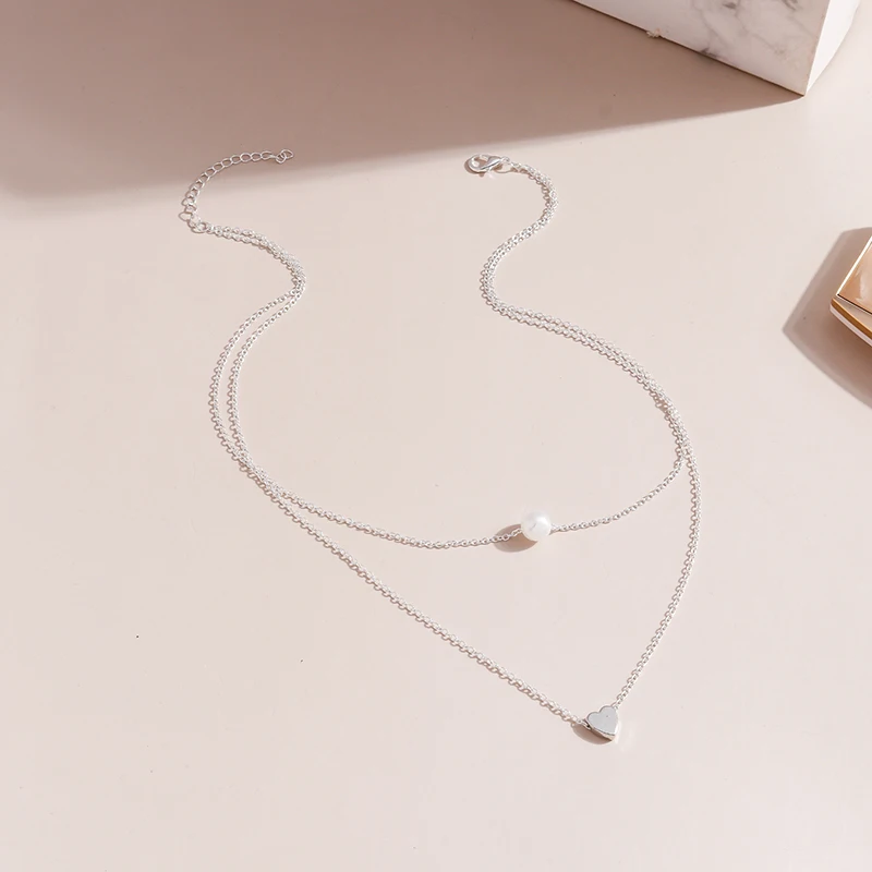 Aihua Neue Doppelschicht Halskette Für Frauen Imitation Perle Herz Anhänger Halsketten Mädchen Günstige Jewely Geschenke – Detail 4