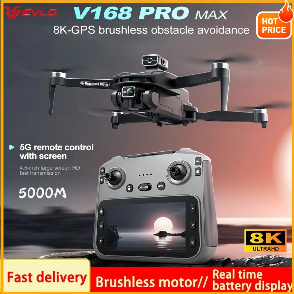 VEVLO 2026 V168 Pro MAX GPS Drone 8K HD Camera 5G WiFi FPV 360° Obstacle Avoidance Brushless Large Screen RC Quadcopter
