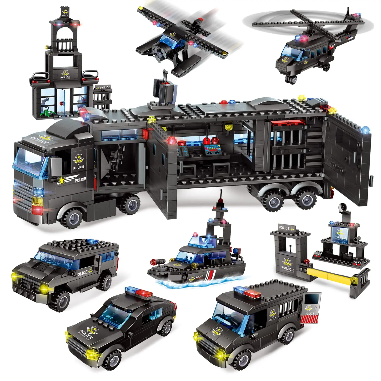 

City Police Kit Police Mobile Command Center Truck Helicopter Building Blocks Toys Best Learning and Role Play SWAT Toy Gift