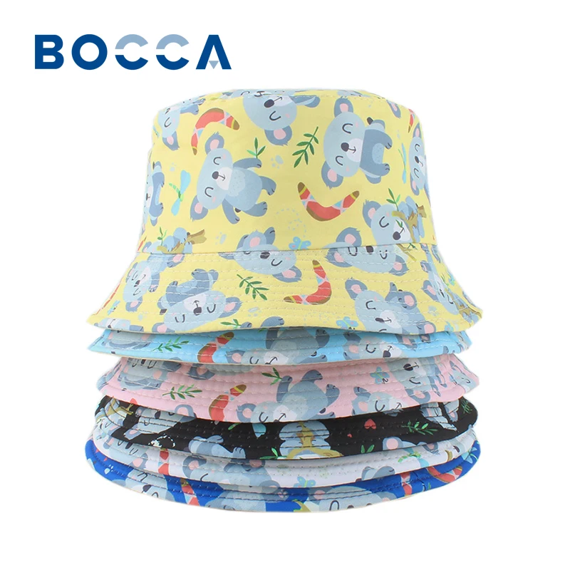 Bocca Cartoon Children Bucket Hat Boys Girls Kids Fisherman Hats Animal Koala Pattern Panama Cap Reversible Sunscreen New Style