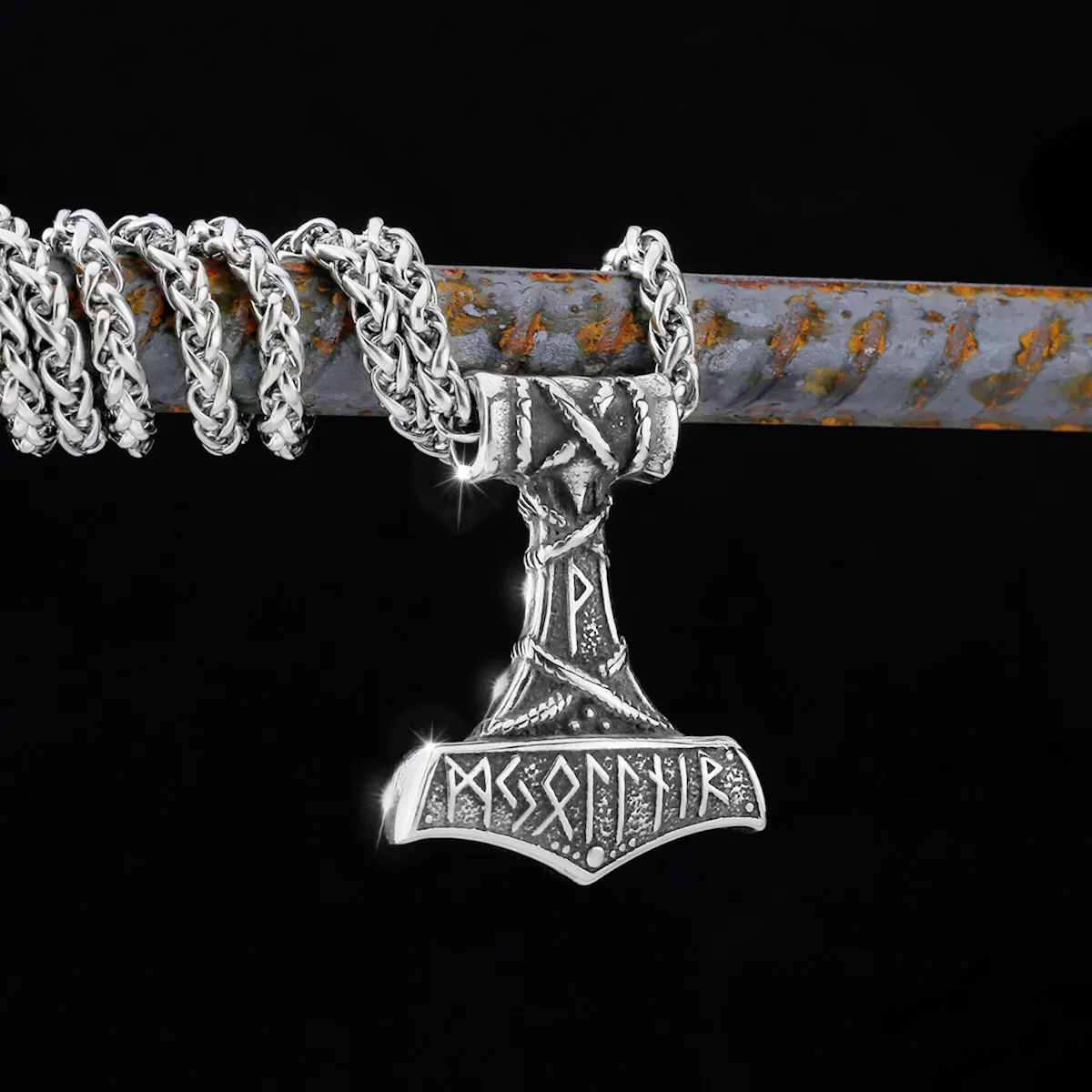 Viking Thor Hammer Necklace Men\'s Stainless Steel Mjolnir Vintage Runes Pendant Necklace Celtic Knot Talisman Jewelry Wholesale