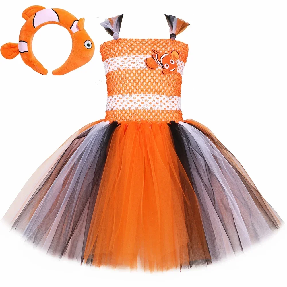 

Baby Girls Party Princess Dresses Cosplay Clownfish Nemo Tutu Dress Cartoon Clown Fish Costume Toddler Kids Halloween Clothes
