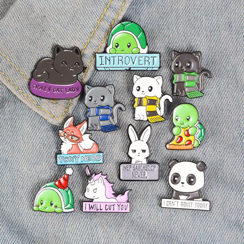 Fox Rabbit Pines Bag Clothes Lapel Pins Badges Funny Zoo Jewelry Cartoon Animal Enamel  Brooch Custom Panda Cat Turtle