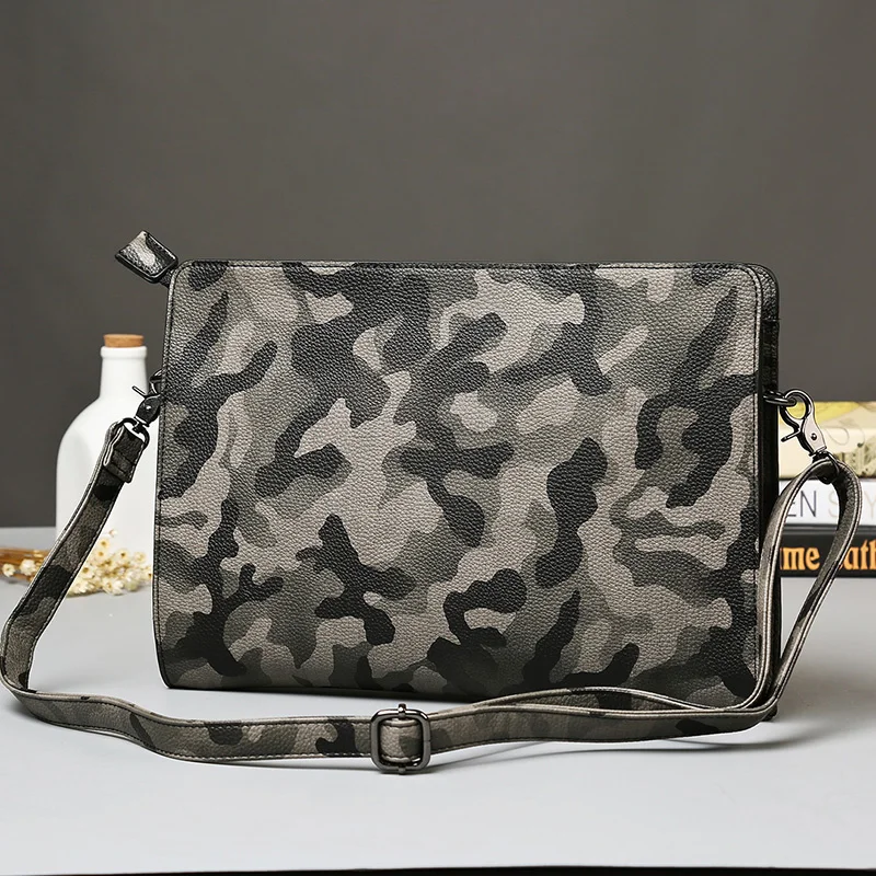 Bolso de mano de cuero impermeable para hombre, cartera pequeña de negocios de camuflaje, informal, de viaje, de alta calidad, a la moda, nuevo