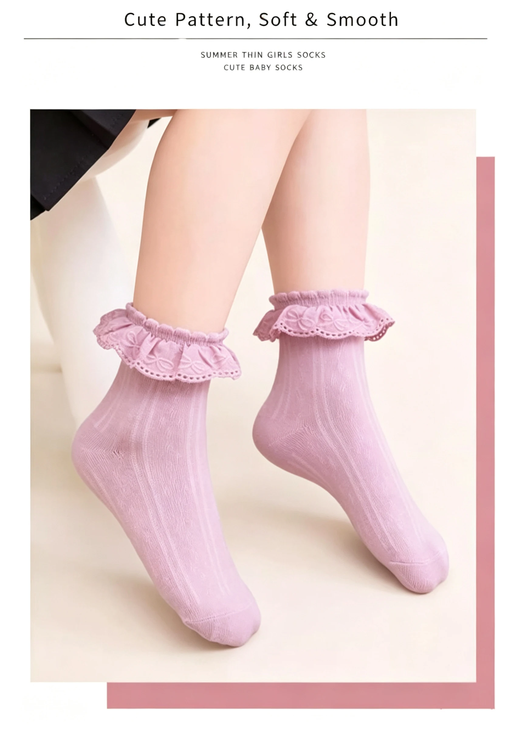 Kinder-Rüschen-Söckchen, Ganzjahres-Prinzessinnen-Socken mit weicher, dehnbarer, nicht eng anliegender Manschette für Mädchenkleider und Mary-Jane-Schuhe – Detail 3