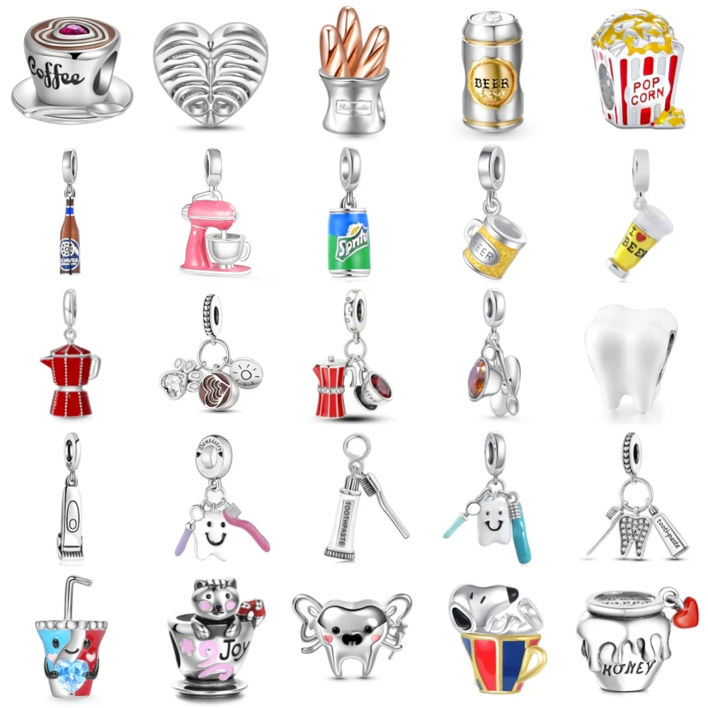 Nuevo Abalorio de cerveza de taza de cepillo de dientes de Plata de Ley 925, cuentas de cadena aptas para pulsera Original, accesorios DIY, joyería de amor para mujer