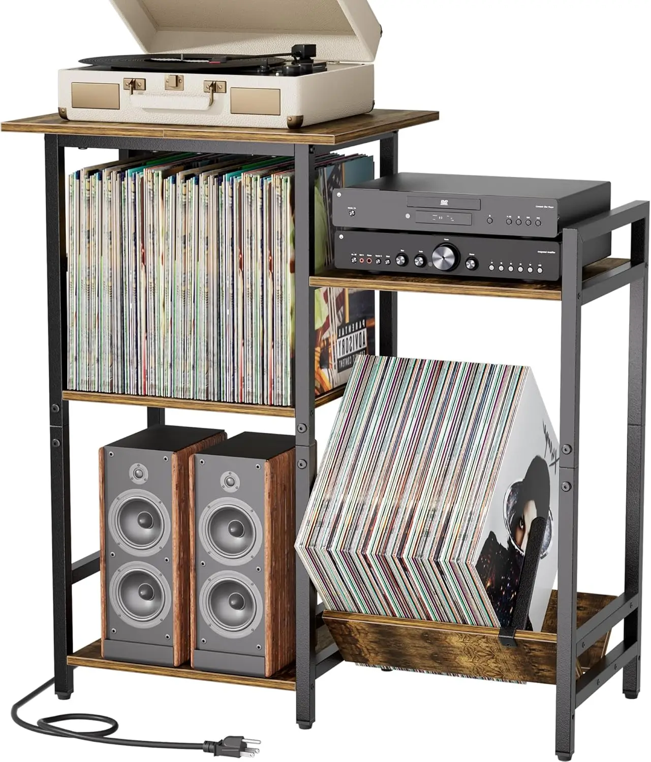 

Record Player Stand with Power Outlets, Vinyl Storage for 300+ Albums, Living Room Turntable Table
