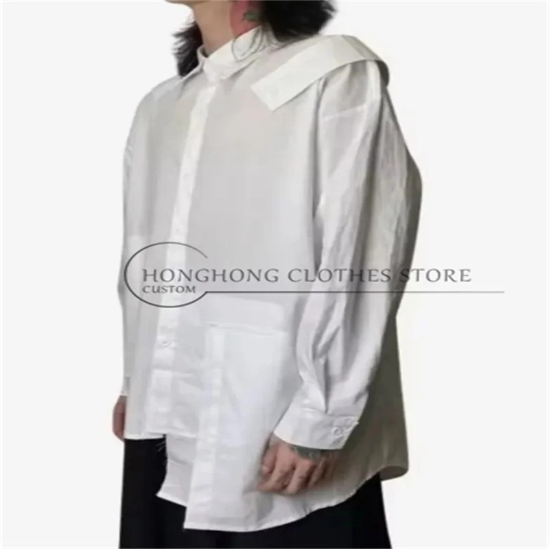 2025 Spring and Autumn high-quality pure cotton patchwork men's shirts, handcrafted, trendy large-sized catwalk wear