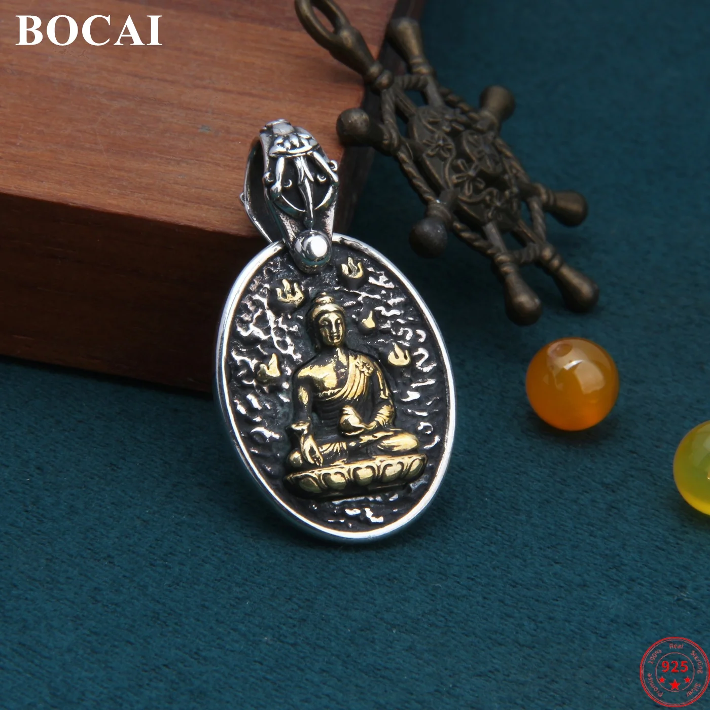 

BOCAI S925 Sterling Silver Pendant for Women Men Retro Buddha of Medicine Tibetan Amulet Charm Fashion Jewelry Wholesale