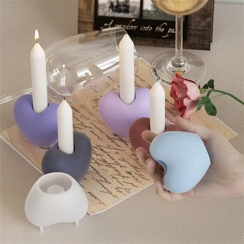 3D Coração Silicone Candle Holder Moldes, Fragrância, Concreto, Candlestick Mold, DIY Aromaterapia Ornamentos, Decoração de gesso Mold