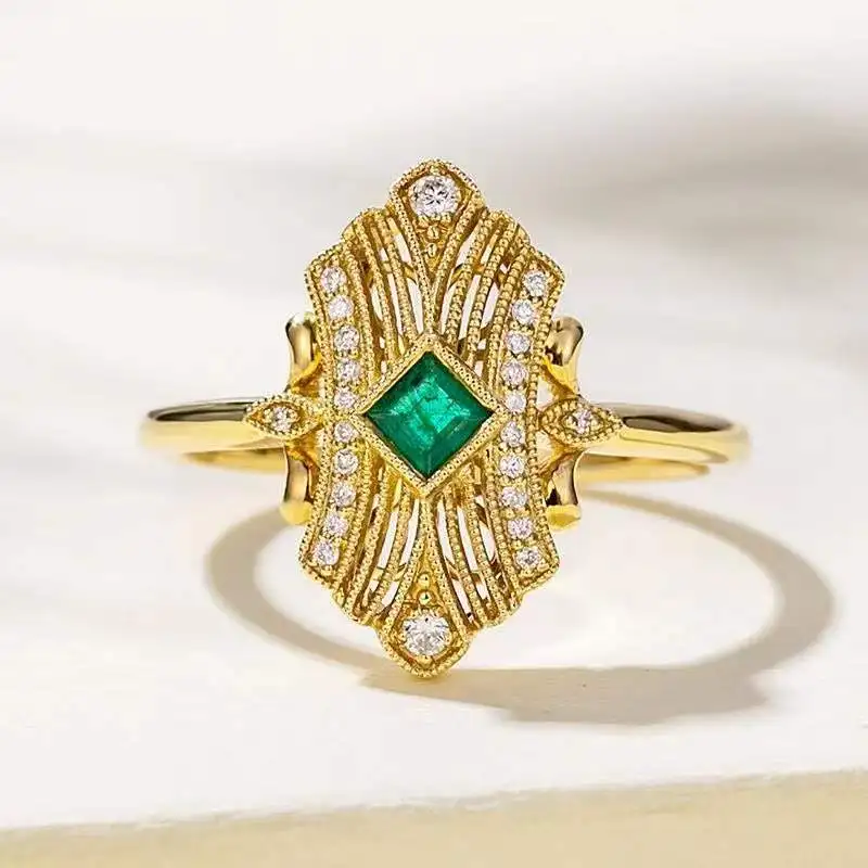 

Vintage Classic Green Zircon Geometric Opening Adjustable Ring for Women Bride Wedding Jewelry Accessories Engagement Ring
