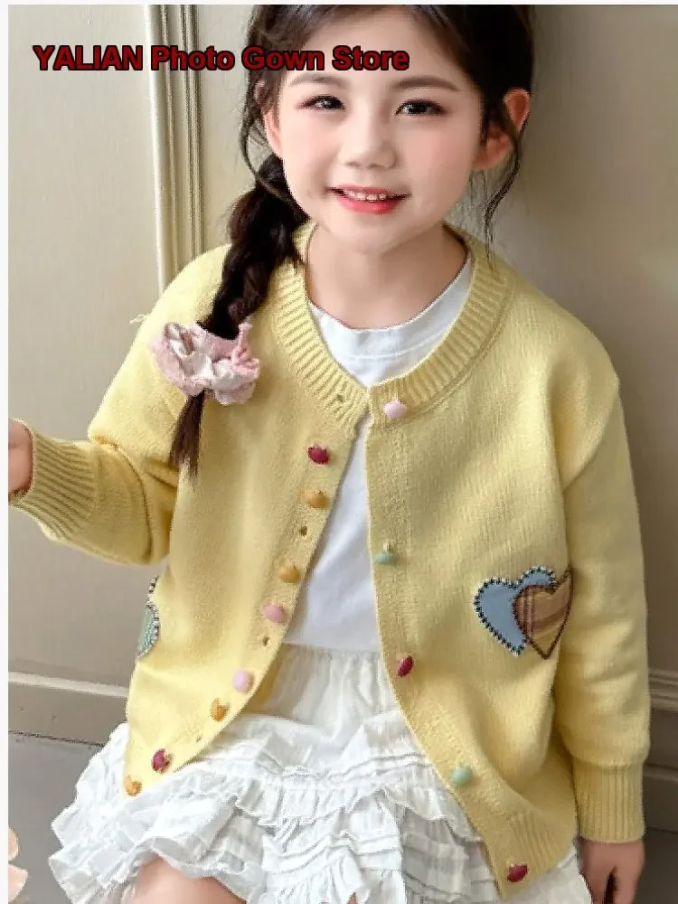 Girls Knit Cardigan Spring Thin Breathable Fashionable Early Spring Outerwear Multicolor Kids
