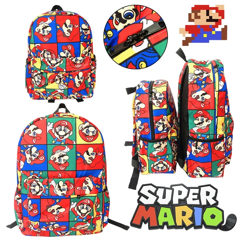 

Cartoon Super Mario Bros Canvas Backpack Game Large Capacity School Boys Girls Schoolbag Waterproof Travel Fashion Rucksack Gift