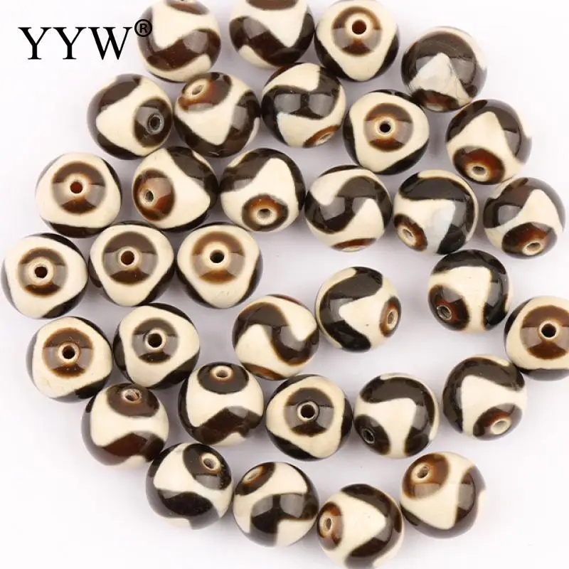 20 PCs Light Coffee Natural Tibetan Agate Dzi Beads Tiger Teeth Round Polished 10mm Stone For Jewelry Making Bracelet Accessory