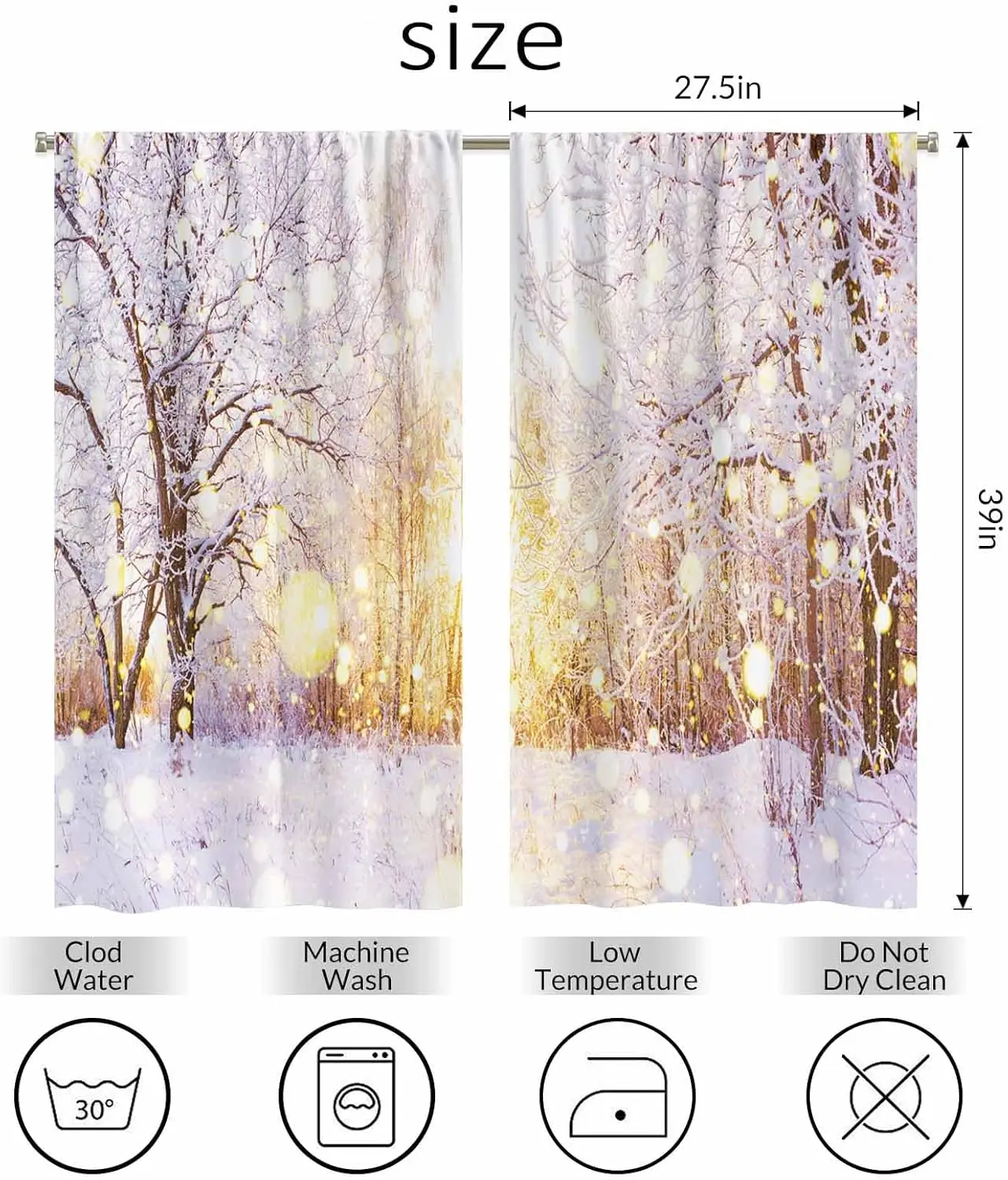 Snow Trees Kitchen Curtains Winter Sun Woods Wonderland Snowflake Bokeh Glitter Short Tier Curtains Bathroom Cafe Small Window