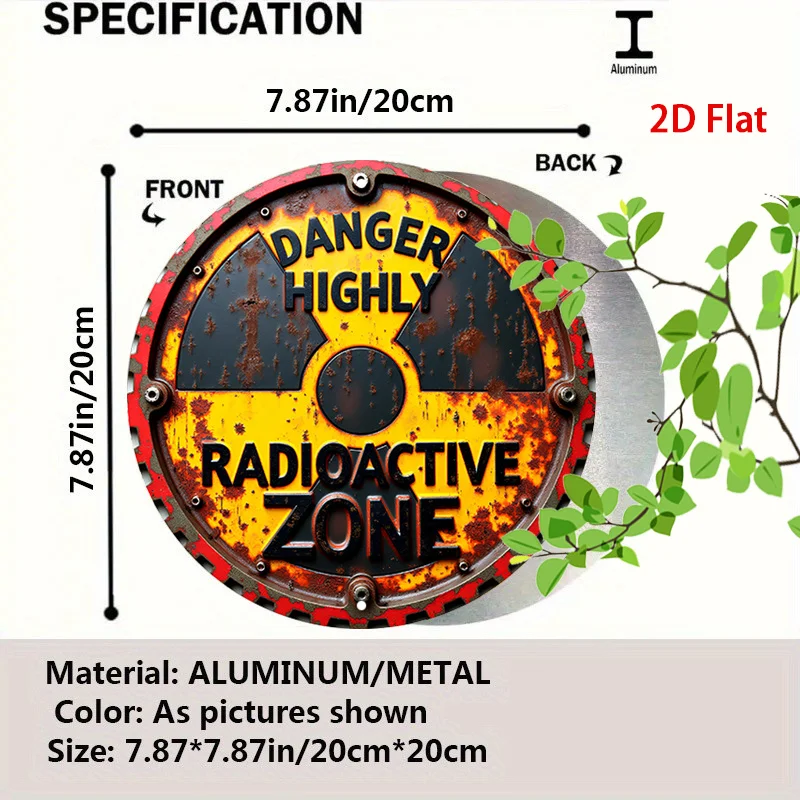 Retro Danger Highly Radioactive Zone Round Tin Sign, Vintage Rusty Radiation Warning Symbol Metal Wall Art, Antique Nuclear Haza