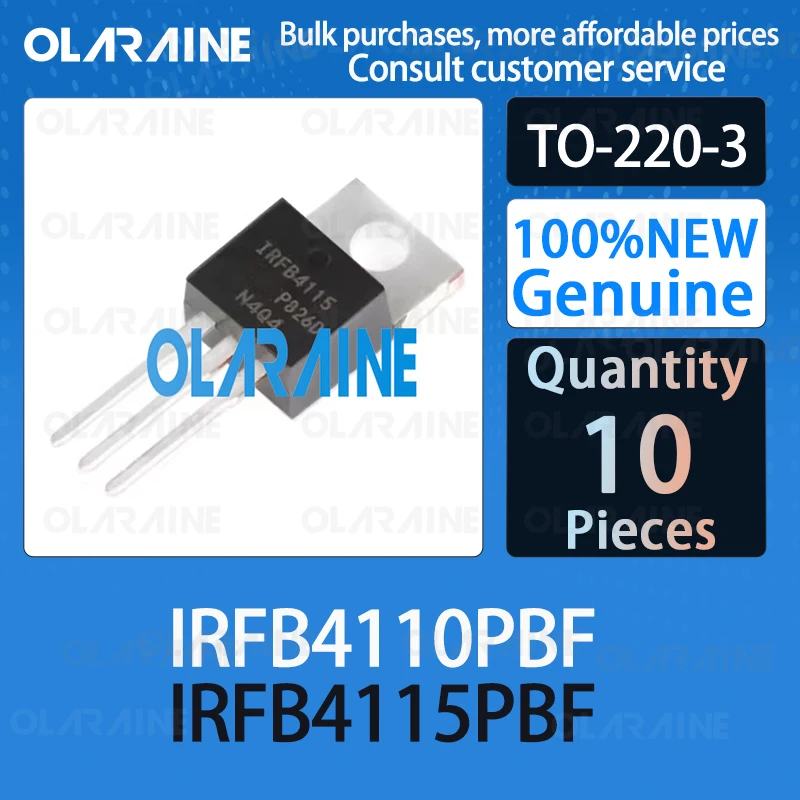 

10Pcs IRFB4110PBF IRFB4115PBF TO-220-3 100%New Transistor MOSFET N-Channel 100V 180A 4.5mOhm 150nC Qg