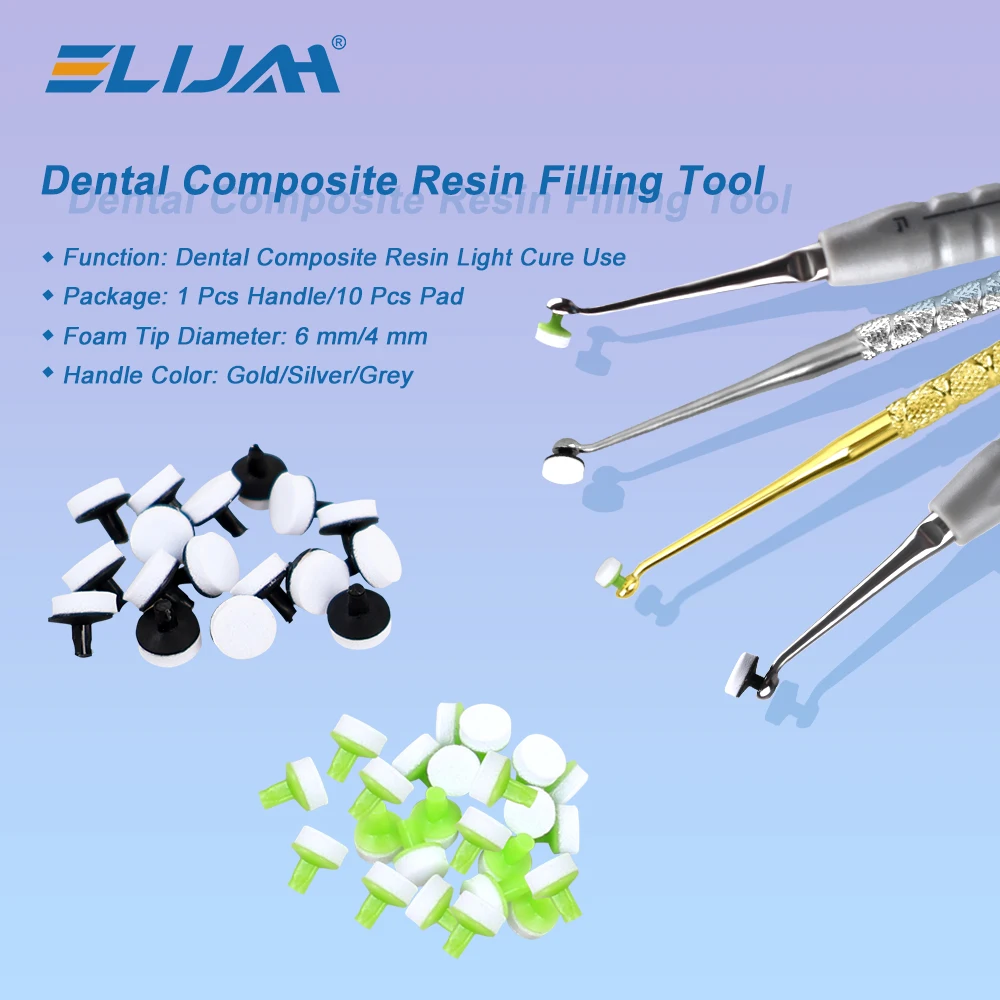 

ELIJAH Dental Resin Filling Kit Molding Tools Materials Teeth Shaping Whitening Plastic Resin Foam Head Handle Trimmer Spatula