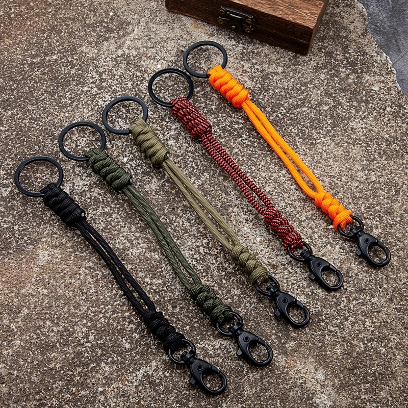 Outdoor Metal Ring Keychain Camping Military Paracord Cord Woven Knot Rope Doubule Buckle Keychain Survival Emergency Tools Gift