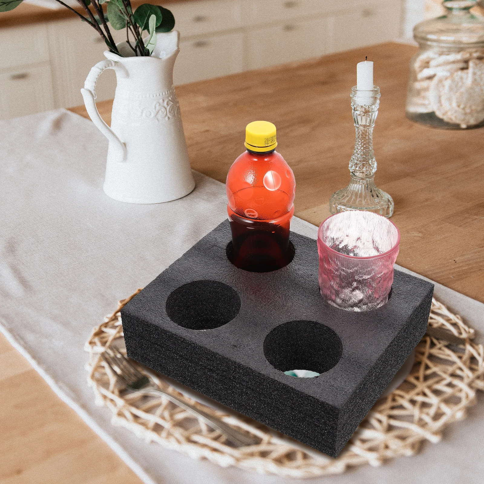 

2Pcs Black 4-Hole Thickened Pearl Cotton Cup Holder for Hot Cold Beverages Takeout Packing Supply Outdoor Trays