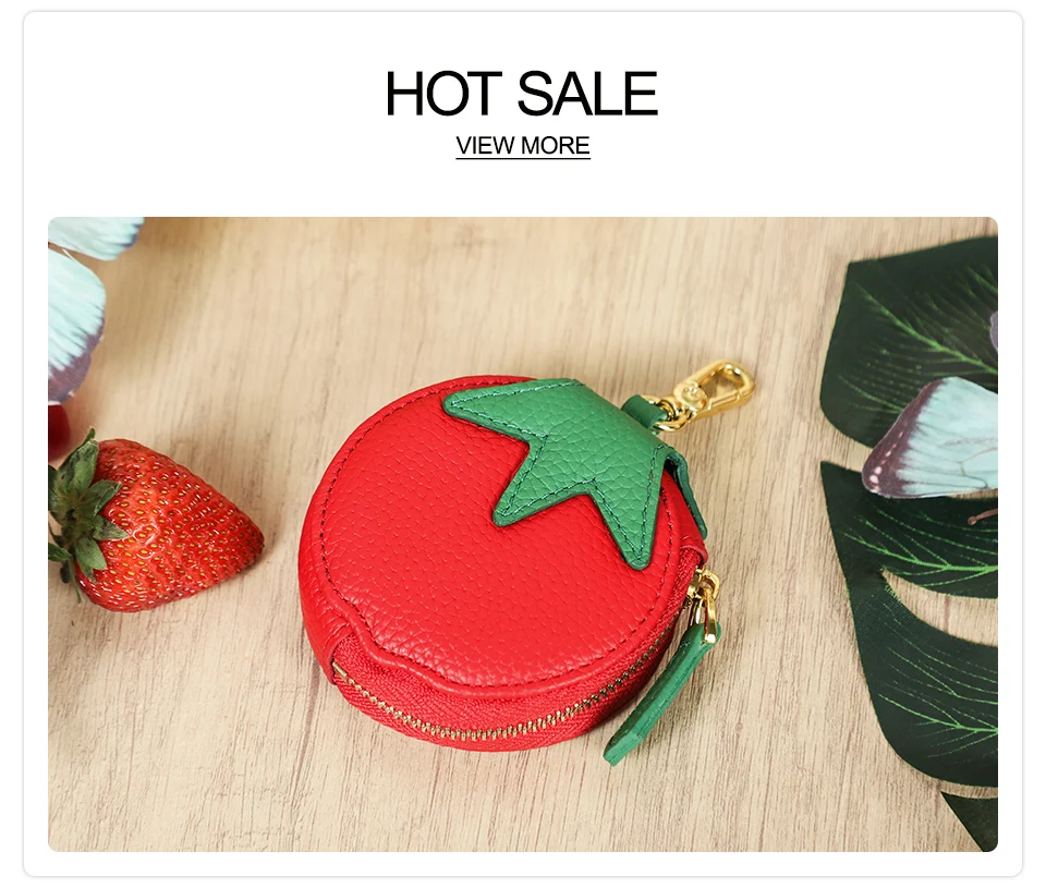 CONTACT'S Genuine Leather Bag Charm, Fruit Series Mini Pouch Keychain, Cute Handbag Pendant for Women, Female Small Item Holder