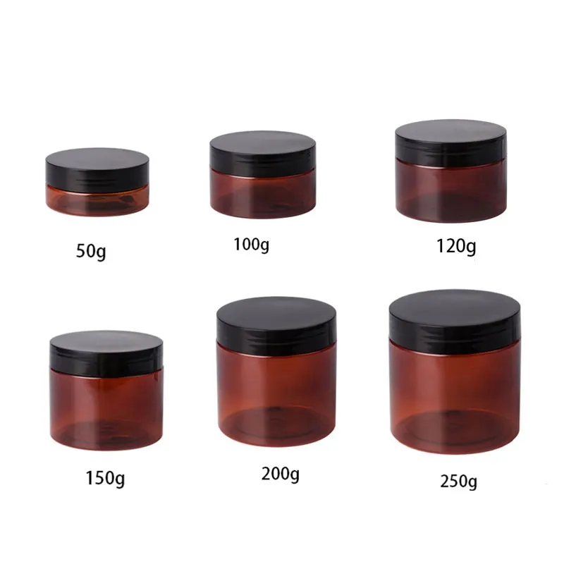 

50pcs 100g 120g 150g 200g 250g Brown Empty Cosmetic Cream Bottles Amber PET Jar Container For Packaging ,250MLSkin Care Pots Tin