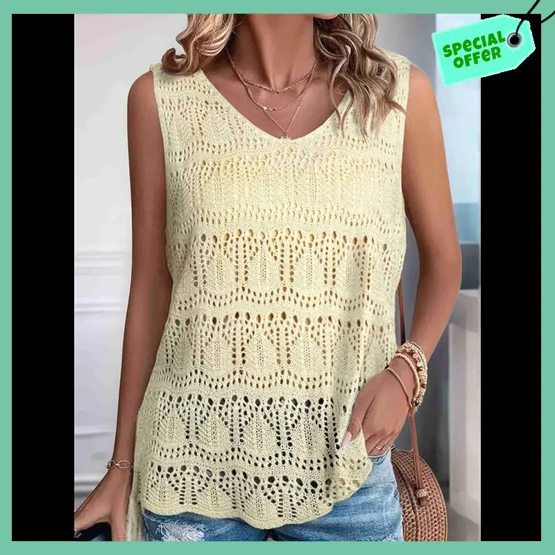 

Sturdy Women Summer Tank Top Trendy V Neck Crochet Sleeveless Shirts Sweater Vest