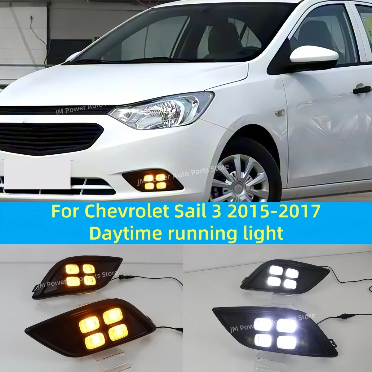For Chevrolet Sail 3 2015-2017 Daytime running light Modification LED 2-color Fog lamp Turn signal Decorative light Auto parts