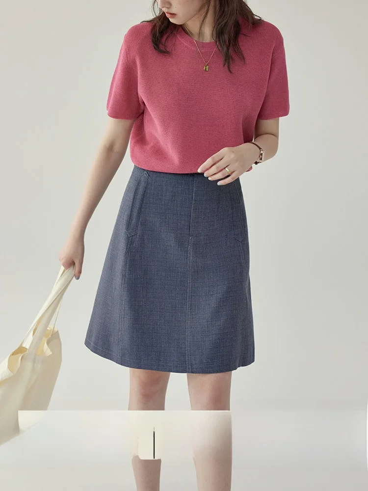 

AMUU High Waist Pocket A-Line Skirt Slim Fit Bodycon Short Skirt Summer Collection Women's Fashion Simple Style