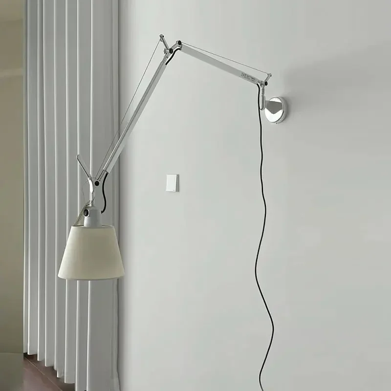 Nordic Modern Swing Arm Telescopic Revolve Wall Lamp Bedroom Bedside Lamp Study Reading Black White Wall Lamp Long