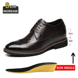Elevator Men Shoes Genuine Leather Business Dress Retro Gentleman Formal Carved Brogue Height Increasing Shoes Men High Quality