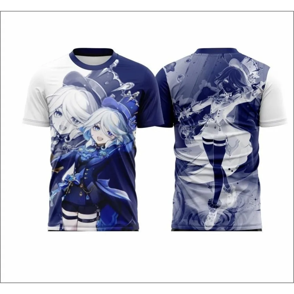 Genshin Impact Traveler Twins Furina Kazuha Zhongli Nahida 3D Print Fashion T-Shirt Game Graphic Tee for Men and Women Casual