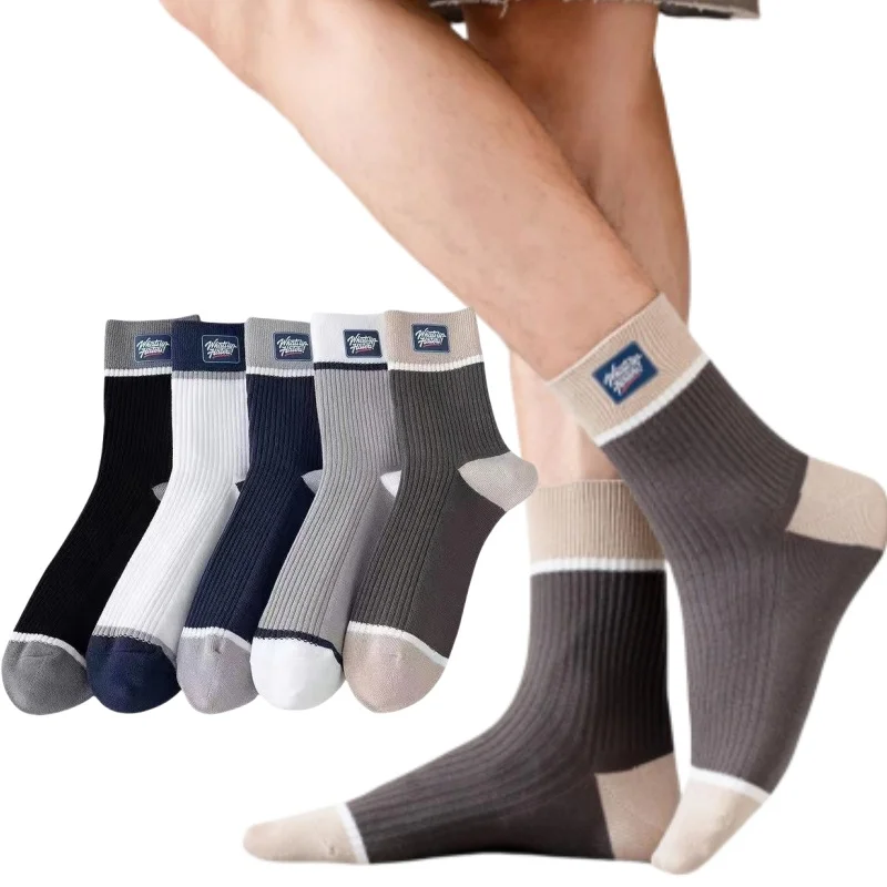 Cotton Sock for Men Sport Breathable Soft Letter Fashion Sneakers High Elastic Middle Tube Stocking Towel Sox Summer Running