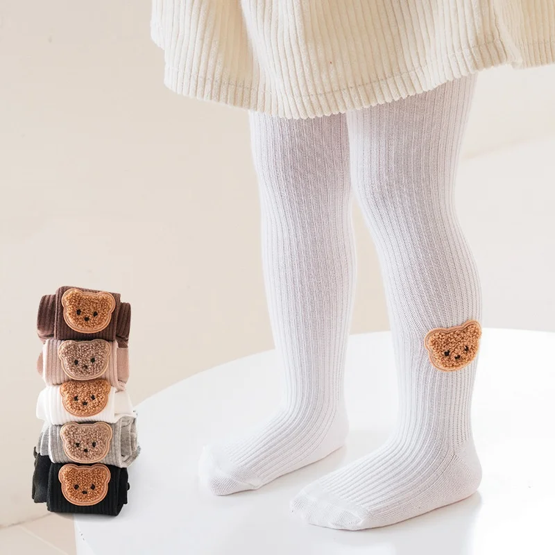 Children Tights For Girls Spring Autumn Solid Soft Baby Girl's Leggings Cartoon Bear Cotton Knitted Kid's Pantyhose 1-8Years