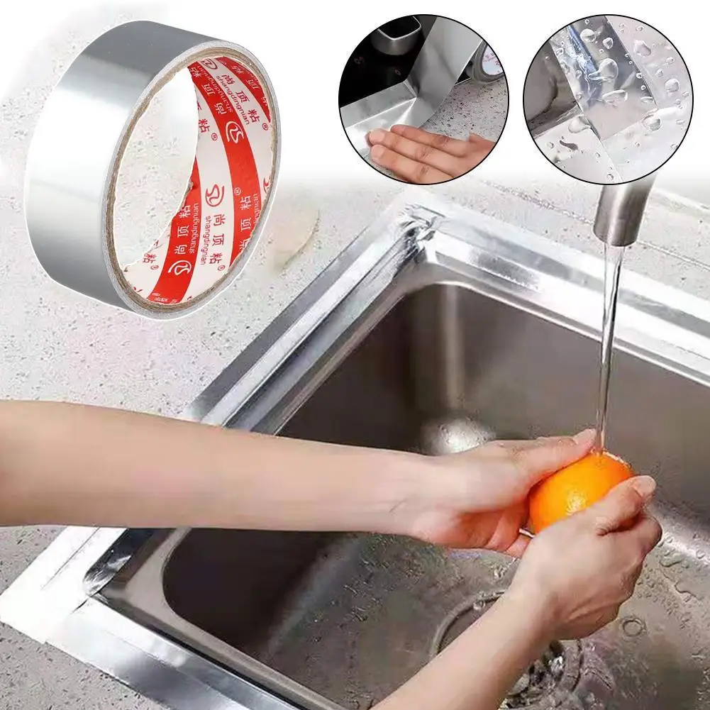 Aluminum Foil Slit Tape Thickened Gas Stove Edge Seam Sealing Waterproof Kitchen Oil Proof Sticker 30mm 30mm*5m 30mm*10m