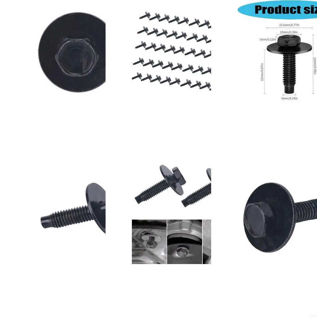 Car Trim Mounting Bolts 6 mm 50 Piece Galvanized Steel Panel Hardware for Wheel Well Liner, Underbody Cover and Mud X37F