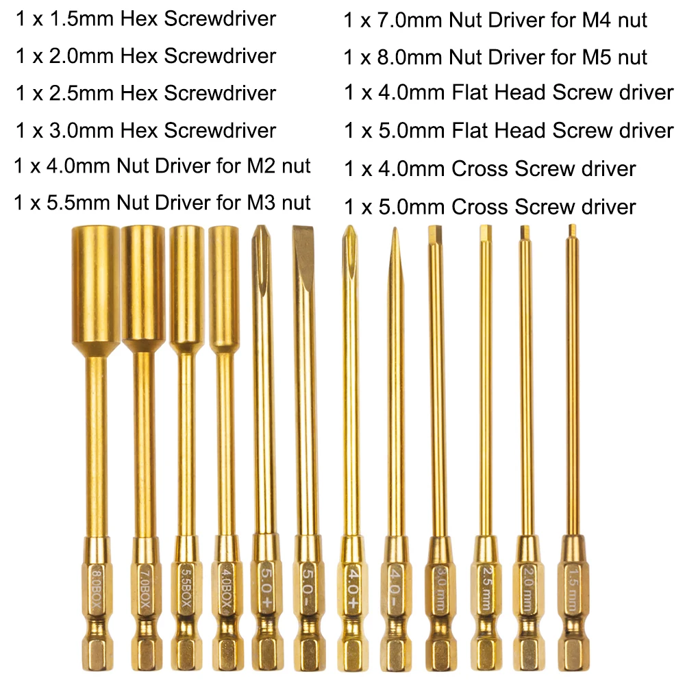 4 in 1 Hexagon Screwdriver 1.5 2.0 2.5 3.0mm 6.35mm Quick Change Allen Key Hex Screws Wrench Tool for 1/8 1/10 RC Car SCX10 TRX4