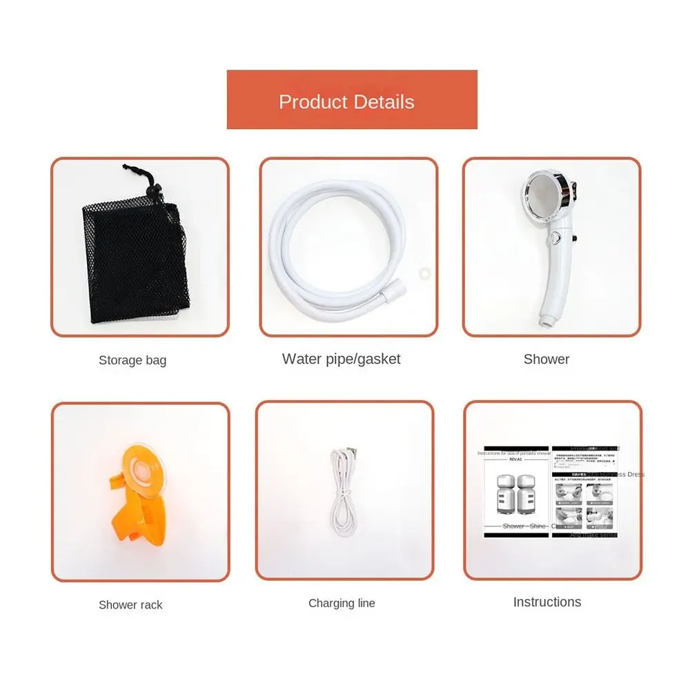 

Перезаряжаемый душ для кемпинга с аварийным освещением, электрическая насадка для душа из АБС-пластика, водонепроницаемый прочный ручной насос для душа