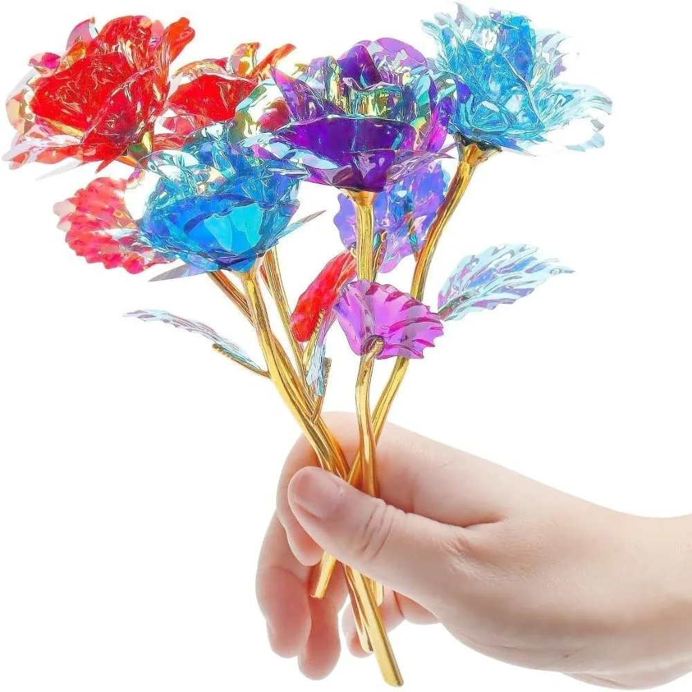 Colorful Gold Foil Rose Flower Handcrafted Photography Props Artificial Crystal Flower Fade Resistant Gifts Wedding Fake Flower