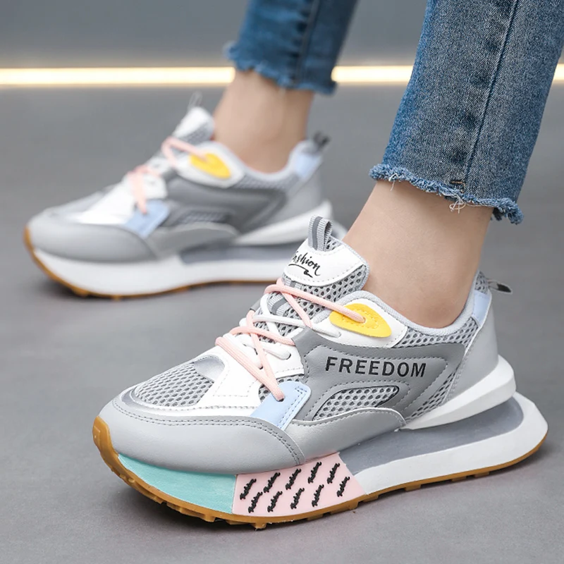 Women Vintage Sneakers Casual Platform Shoes Trainers Running Sports Shoes Outdoor Lace Up Breathable Tennis Sneakers For Female