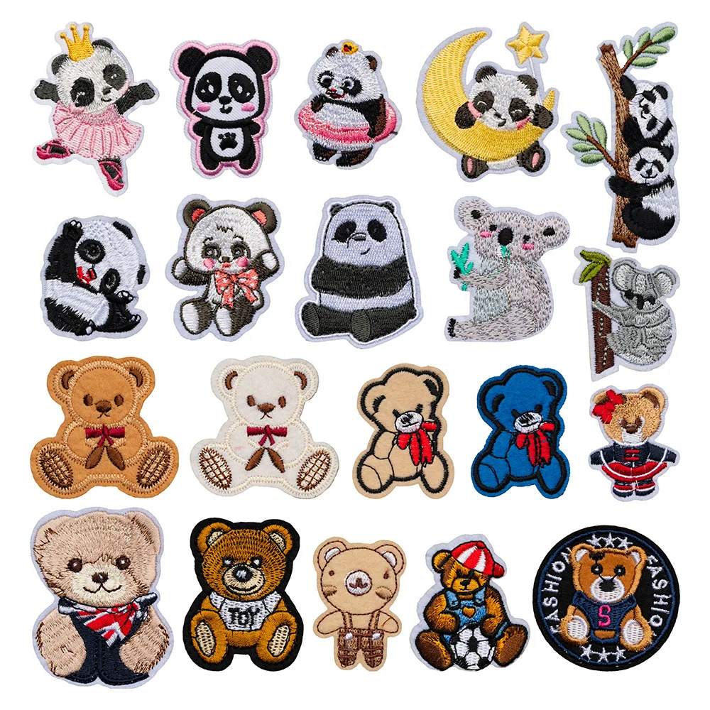 

Cartoon Panda Bear Animal Embroidery Patch Hot Melt Adhesive Embroideryed Patches Iron on Transfers for Clothing Scp Stickers