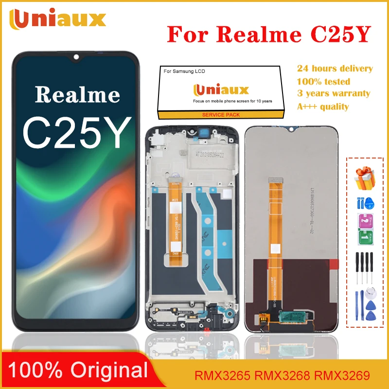 Original For OPPO Realme C25Y RMX3265 RMX3268 RMX3269 LCD Display Pantalla Touch Screen Panel Digitizer Assembly  Glass Sensor