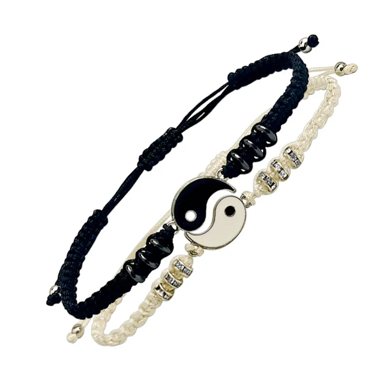 Tai Chi Yin Yang Couple Bracelets Alloy Pendant Adjustable Braid Chain Bracelet Matching Lover Jewelry Gift Wholesale